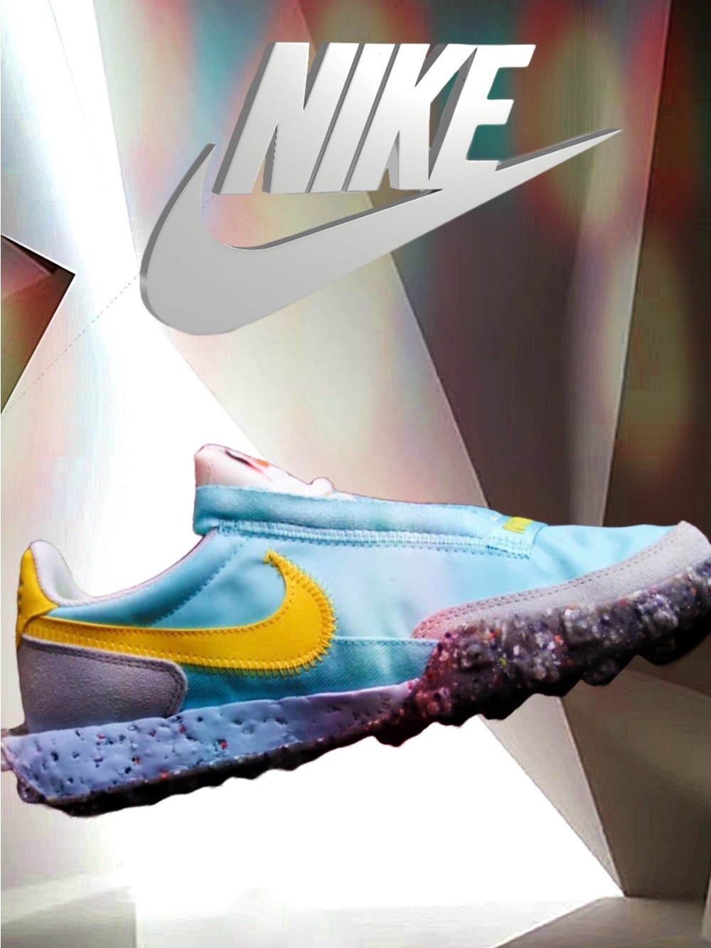 Nike Waffle Racer Crater Aqua and Yellow Athletic Shoes